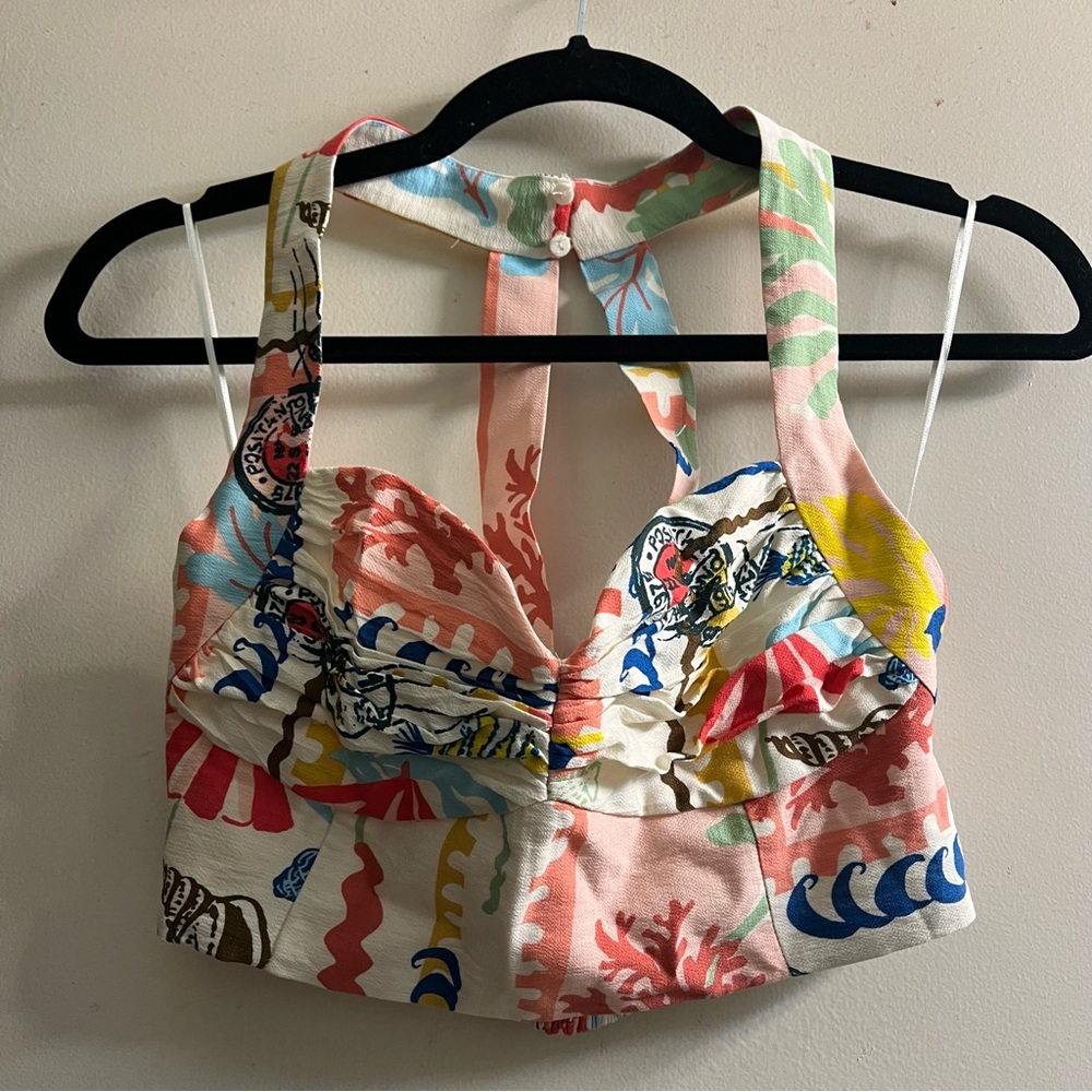 Zara Multicolor patchwork bustier style Top S - Picture 3 of 13